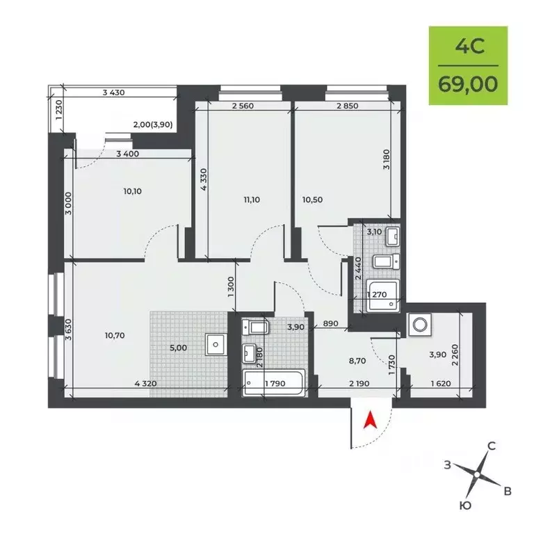 4-к кв. Новосибирская область, Новосибирск Юбилейный мкр,  (69.0 м) - Фото 0