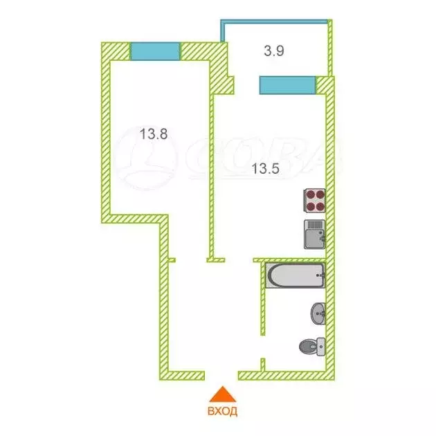 1-комнатная квартира: Тюмень, улица Николая Ростовцева, 27к1 (40 м) - Фото 1