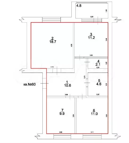 3-к. квартира, 68,1 м, 5/5 эт. - Фото 0