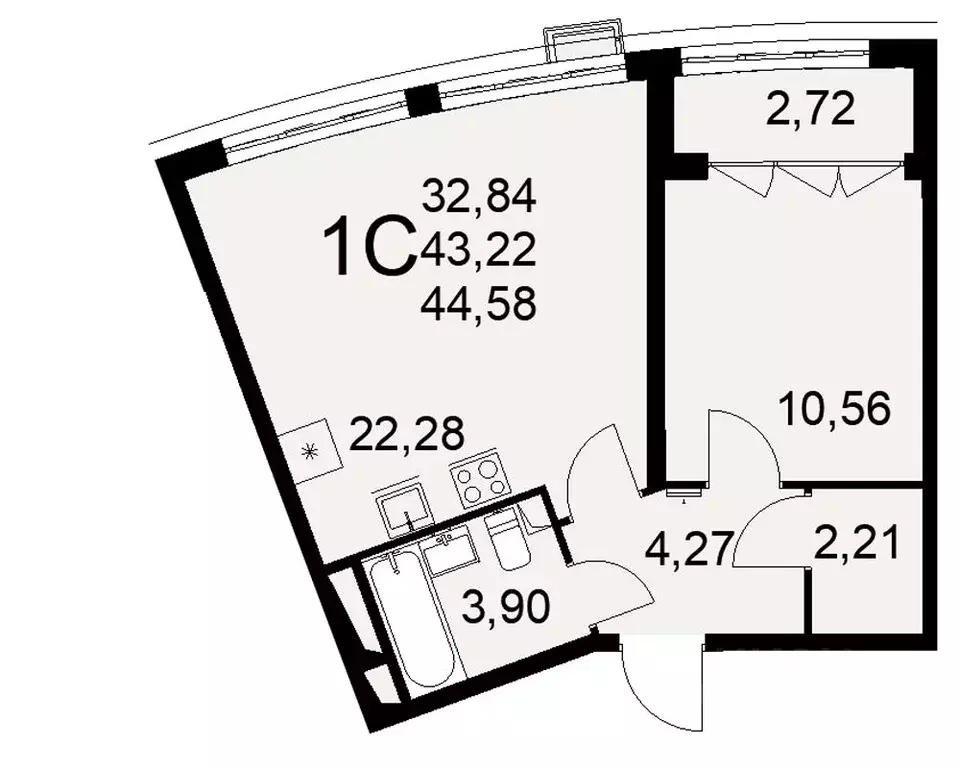 1-к кв. Тульская область, Тула ул. Федора Смирнова, 2 (44.58 м) - Фото 0