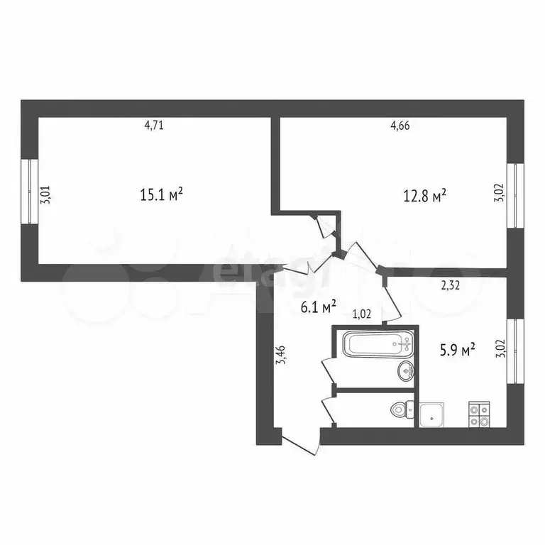 2-к. квартира, 44 м, 1/5 эт. - Фото 0