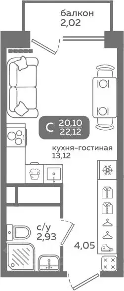 Студия Тюменская область, Тюмень ул. Заполярная, 9/2 (20.1 м) - Фото 0