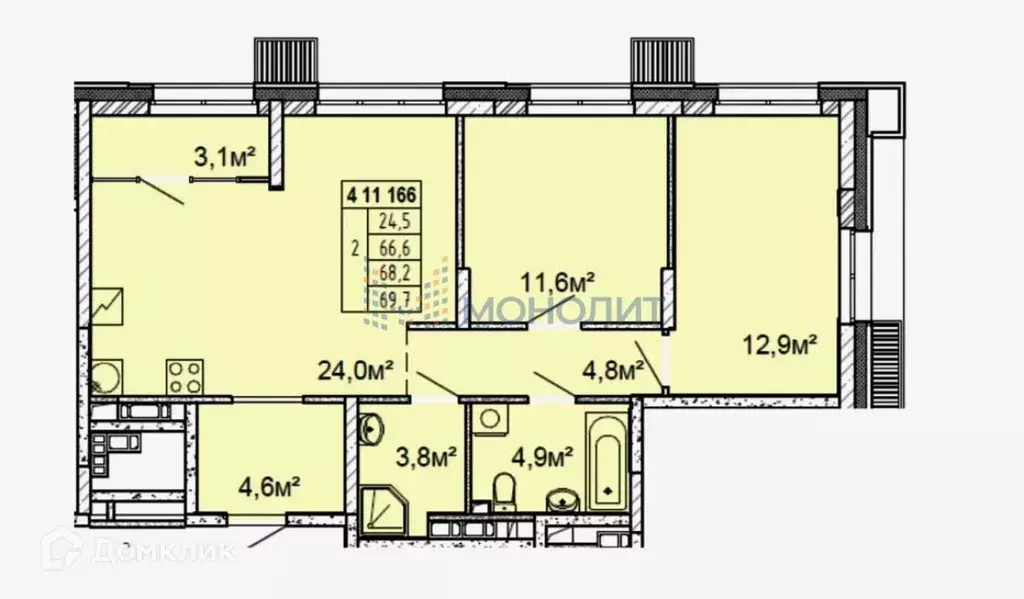 Продаётся 2-к квартира, 68.2 м - Фото 0
