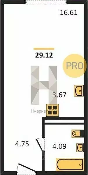Студия Новосибирская область, Новосибирск ул. Державина, 50 (29.2 м) - Фото 1