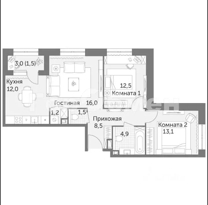 3-комнатная квартира: Москва, улица Вильгельма Пика, 1 (71.2 м) - Фото 1
