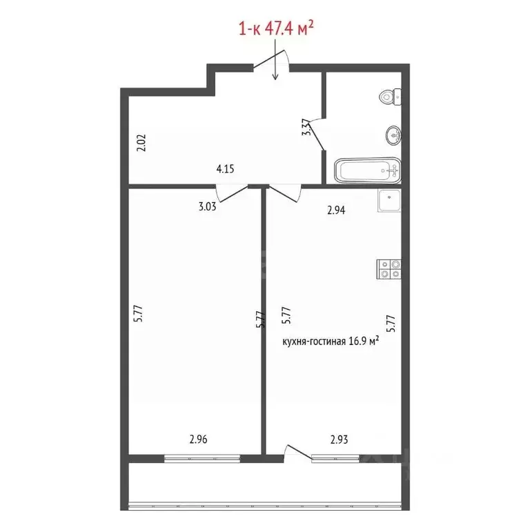 1-к кв. Свердловская область, Екатеринбург ул. Рощинская, 21к1 (47.4 ... - Фото 2