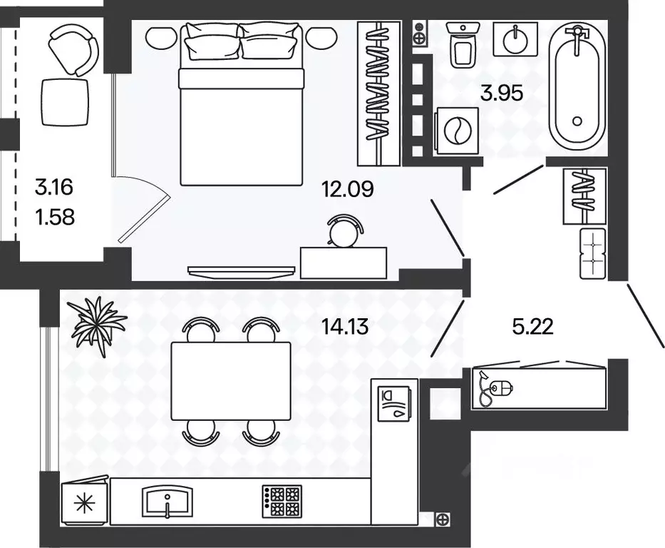 1-к кв. Калининградская область, Гурьевский муниципальный округ, пос. ... - Фото 1
