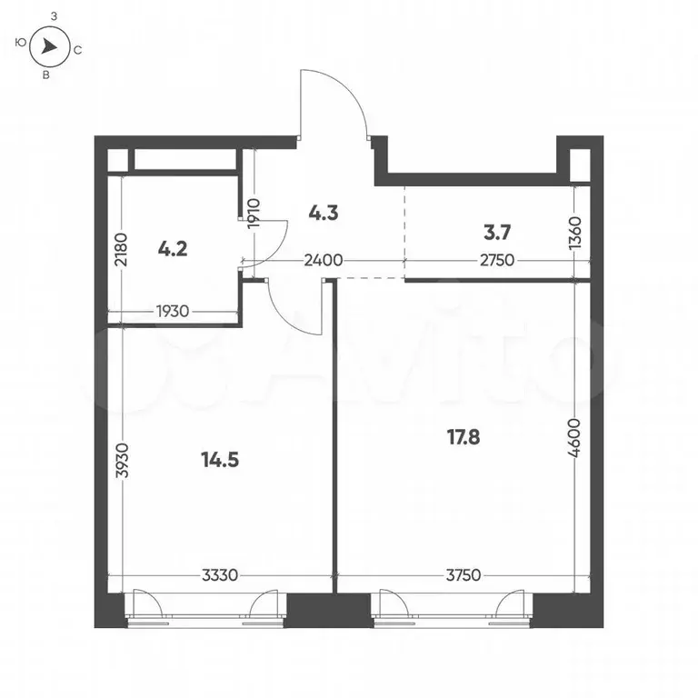 1-к. квартира, 44,5 м, 10/16 эт. - Фото 1