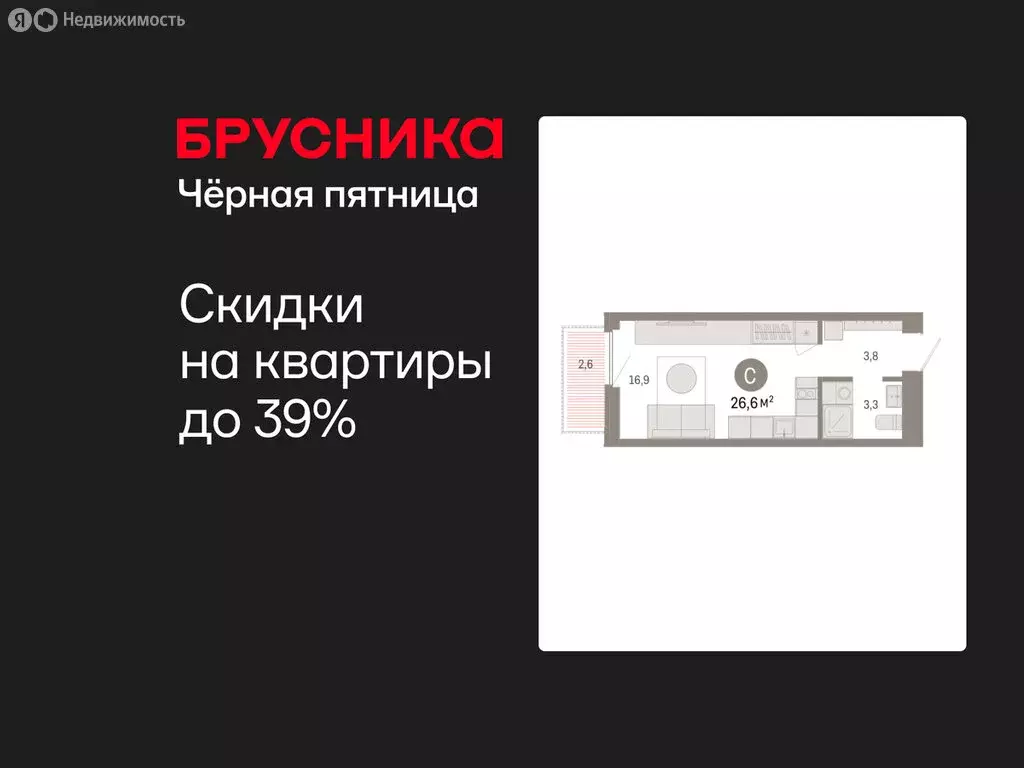 Квартира-студия: Тюмень, Мысовская улица, 26к2 (26.57 м) - Фото 1