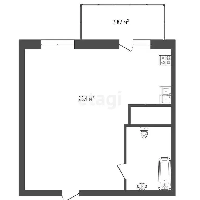 Квартира-студия: Тюмень, улица Пермякова, 79 (31.4 м) - Фото 1