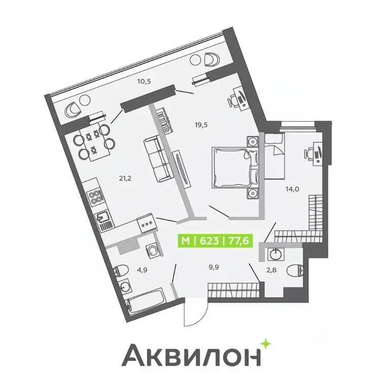 2-к кв. Санкт-Петербург ул. Чирикова, 5 (77.6 м) - Фото 1
