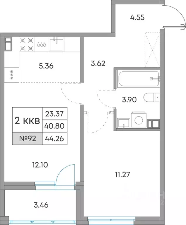 2-к кв. Карелия, Петрозаводск Александровский Завод тер.,  (44.26 м) - Фото 1