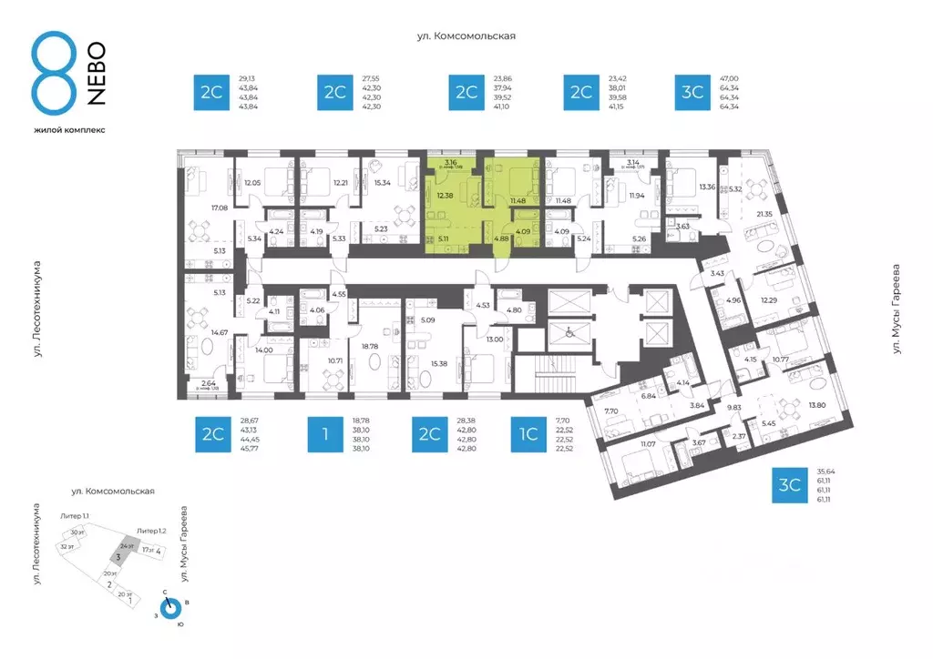 2-к кв. Башкортостан, Уфа Глумилино-1 мкр, 8-е Небо жилой комплекс ... - Фото 2
