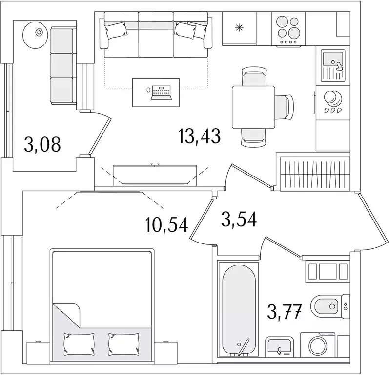 1-к кв. Санкт-Петербург ул. Фучика, 12к2Г1 (32.82 м) - Фото 0