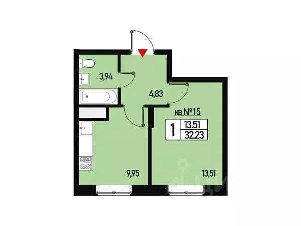 1-к кв. Москва ул. Генерала Донскова, 29к6 (32.0 м) - Фото 0