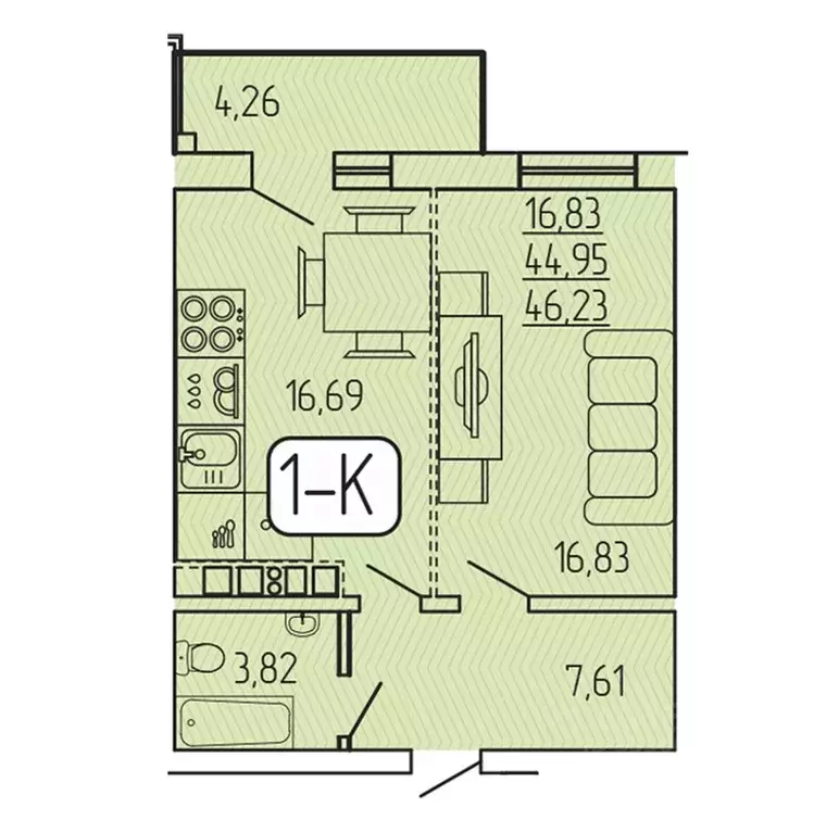 1-к кв. Бурятия, Улан-Удэ 140Б мкр,  (46.23 м) - Фото 1