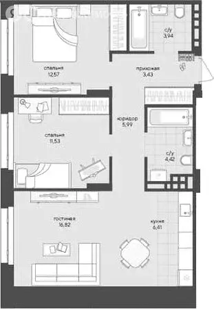 2-комнатная квартира: Новосибирск, Кедровая улица, с45к1 (65 м) - Фото 0