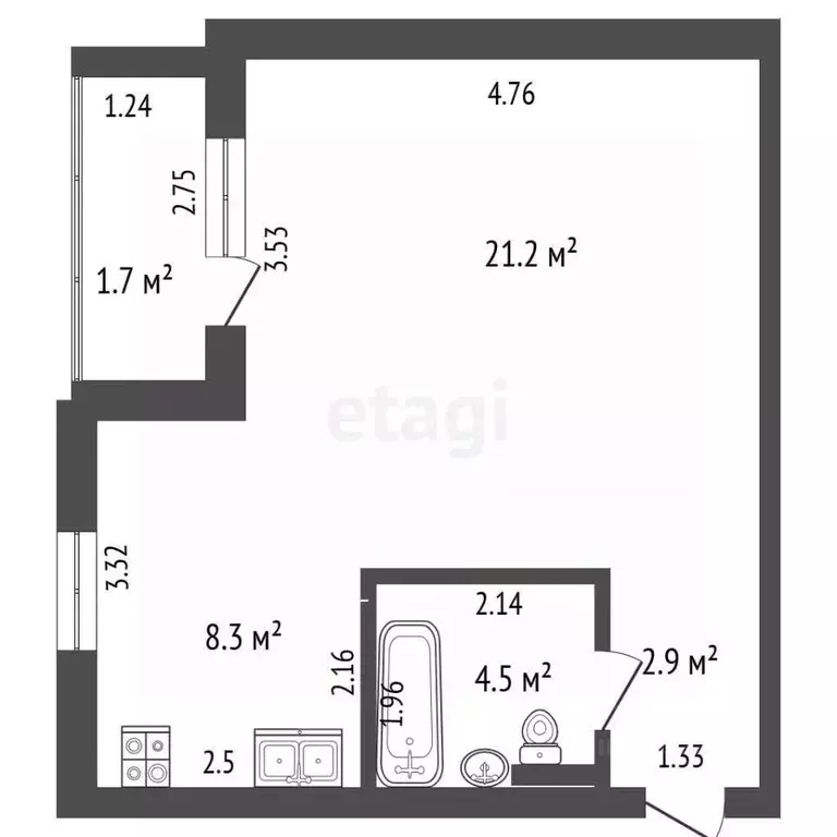 Студия Забайкальский край, Чита ул. Усуглинская, 8 (38.4 м) - Фото 2