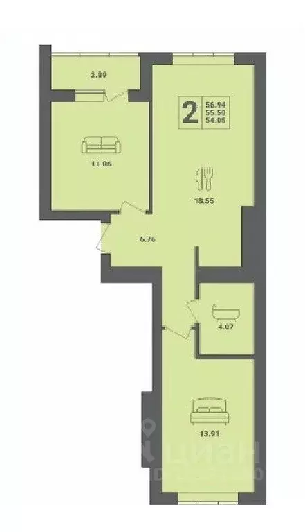 2-к кв. Калининградская область, Пионерский ул. Гептнера, 21 (56.94 м) - Фото 1