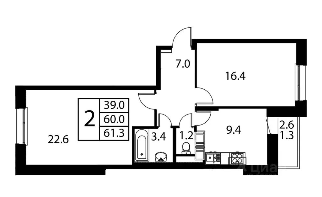 2-к кв. Московская область, Домодедово Авиационный мкр, ул. ... - Фото 1