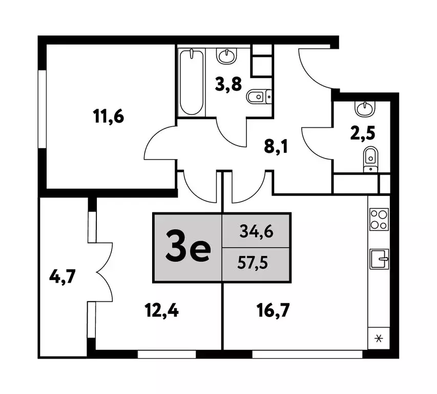 3-комнатная квартира: Москва, Фестивальная улица, 15к4 (57.5 м) - Фото 0