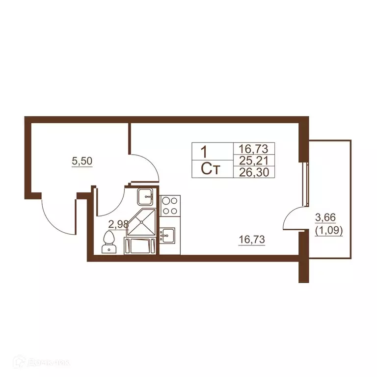 Продаётся квартира-студия, 26.3 м - Фото 0