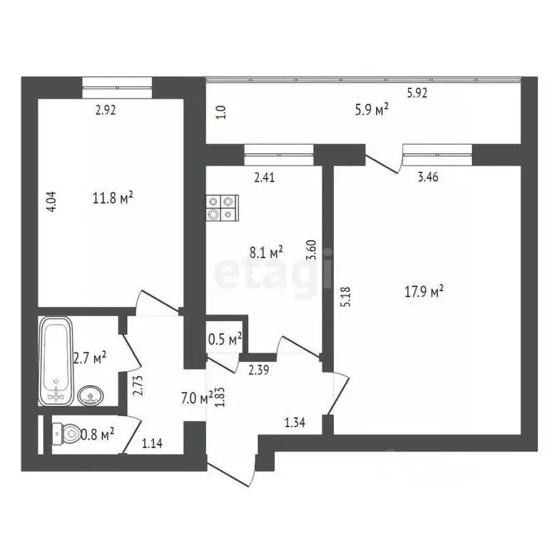 2-к кв. Башкортостан, Стерлитамак ул. Сакко и Ванцетти, 63 (49.0 м) - Фото 1