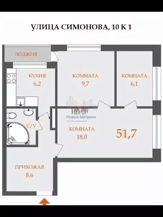 3-к кв. Санкт-Петербург ул. Симонова, 10к1 (51.0 м) - Фото 1