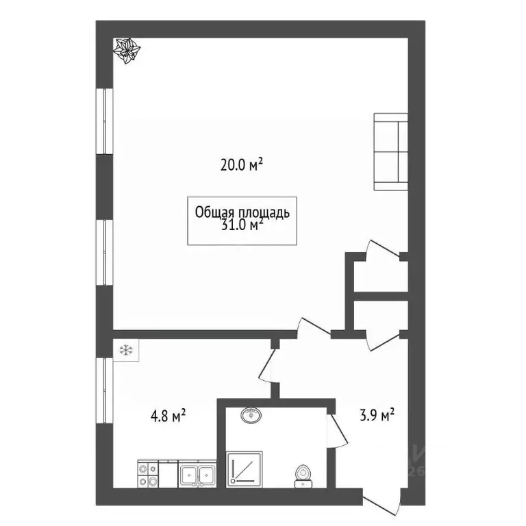 1-к кв. Новосибирская область, Новосибирск ул. Расковой, 36/1 (31.0 м) - Фото 1