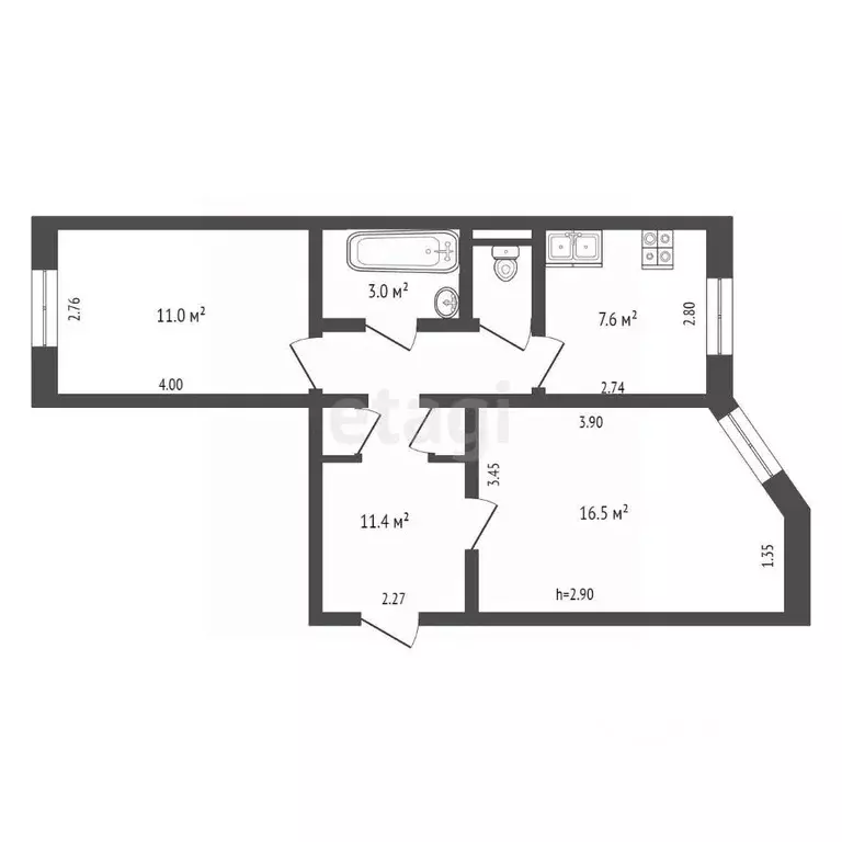 2-к кв. Ямало-Ненецкий АО, Новый Уренгой Молодежная ул., 21 (51.7 м) - Фото 1