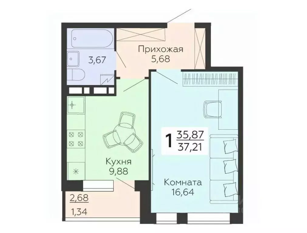 1-к кв. Воронежская область, Воронеж ул. 45-й Стрелковой Дивизии, 113 ... - Фото 0