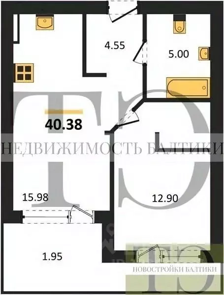 1-к кв. Калининградская область, Янтарный пгт ул. Советская (40.38 м) - Фото 0