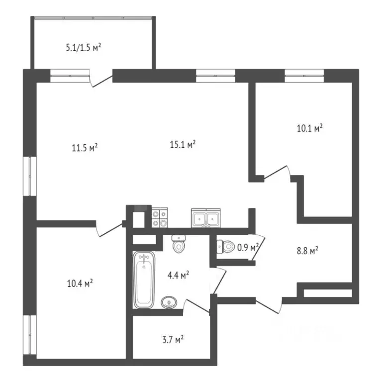 3-к кв. Тюменская область, Тюмень Профсоюзная ул., 5 (58.0 м) - Фото 2