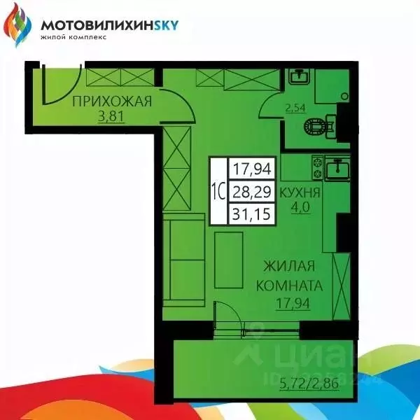 1-к кв. Пермский край, Пермь ул. Гашкова, 53к3 (31.15 м) - Фото 0