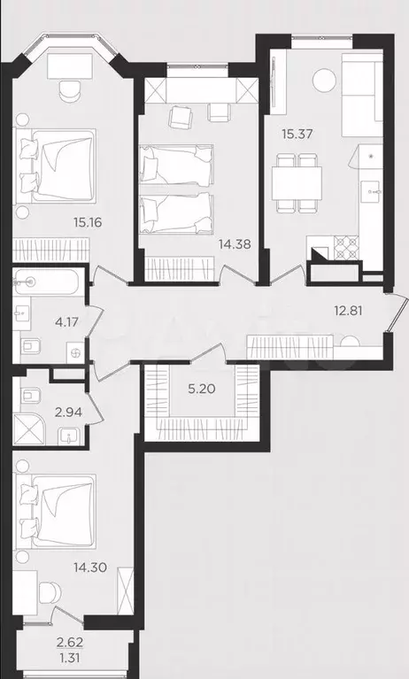 3-к. квартира, 85,6 м, 6/9 эт. - Фото 1