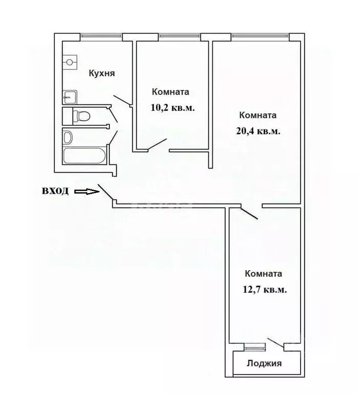 Квартира, 3 комнаты, 58.9 м - Фото 1