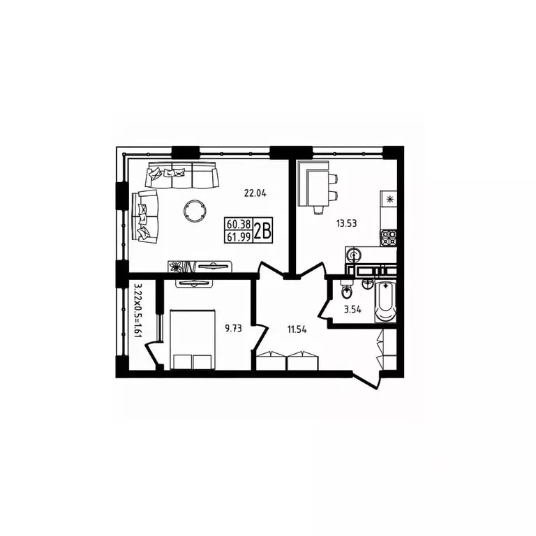 2-к кв. Адыгея, Майкоп  (61.99 м) - Фото 1