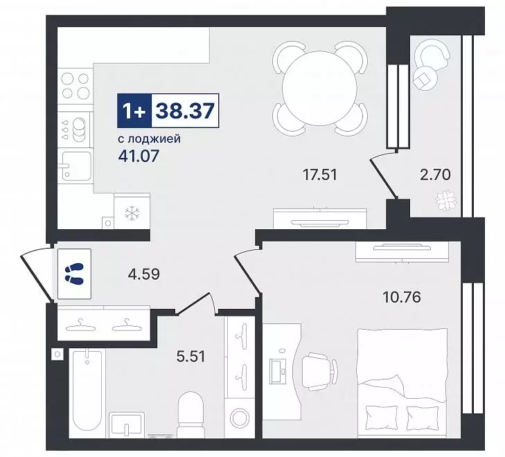 1-к кв. Тюменская область, Тюмень Ставропольская ул., 1к4 (38.37 м) - Фото 1