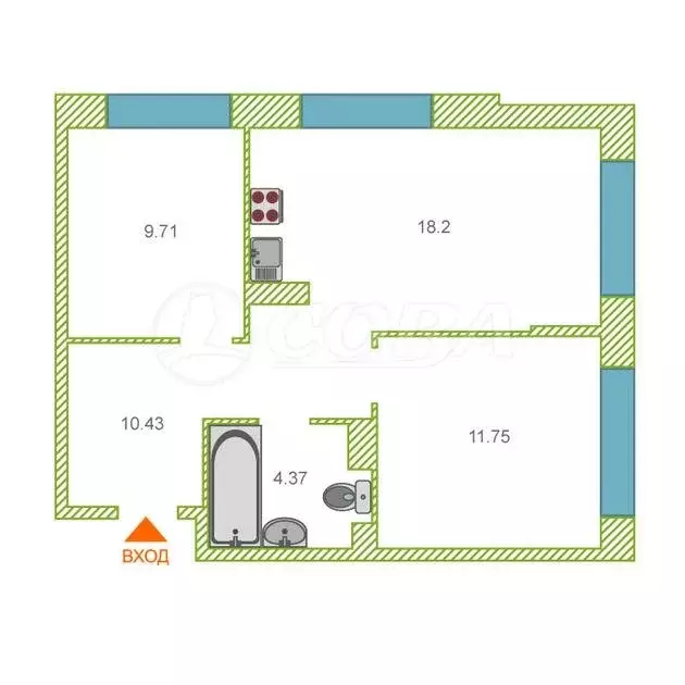 2-комнатная квартира: Тюмень, Алматинская улица, 4 (58.3 м) - Фото 2