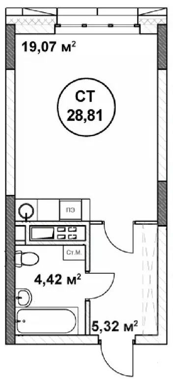 Студия Нижегородская область, Нижний Новгород ул. Родионова (28.81 м) - Фото 0
