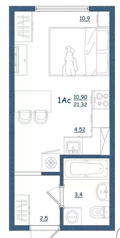 Студия Тверская область, Тверь ул. Левитана, 93А (21.3 м) - Фото 2