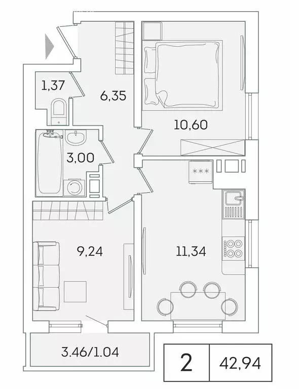2-комнатная квартира: Мурино, Графская улица, 6к4 (42.4 м) - Фото 0
