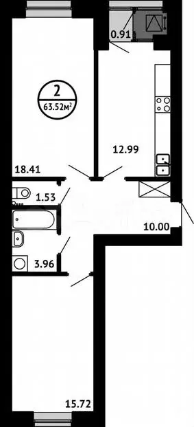 2-к. квартира, 63,5м, 6/8эт. - Фото 0