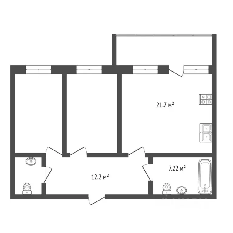 2-к кв. Тюменская область, Тюмень ул. Тимофея Кармацкого, 11к2 (68.9 ... - Фото 2