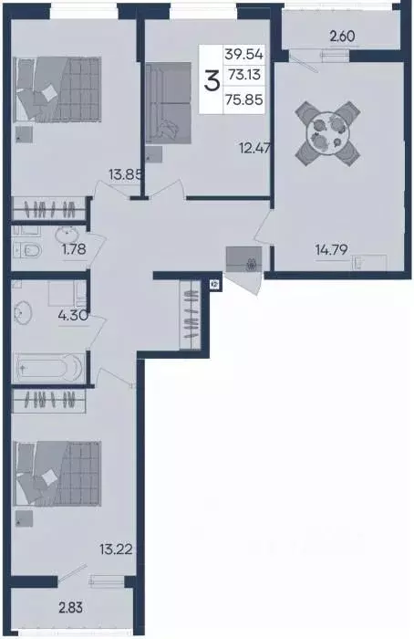 3-к кв. Краснодарский край, Краснодар  (75.85 м) - Фото 1