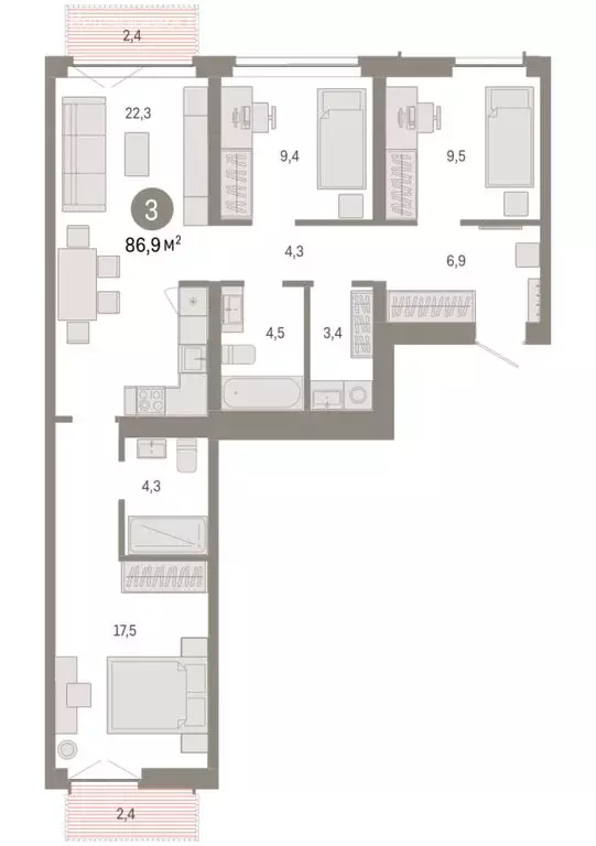 3-комнатная квартира: Новосибирск, Большевистская улица, 66 (86.91 м) - Фото 2