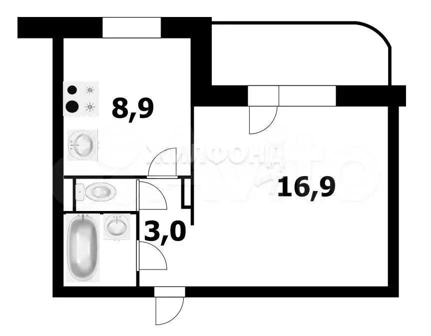 1-к. квартира, 36 м, 2/9 эт. - Фото 0