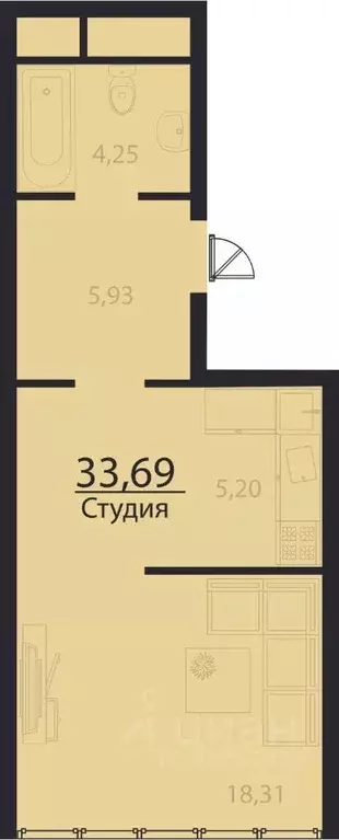 1-к кв. Ульяновская область, Ульяновск просп. Генерала Тюленева, 32к1 ... - Фото 0