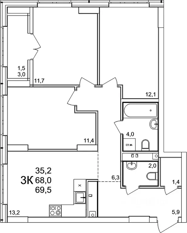 3-к кв. Нижегородская область, Нижний Новгород д. Анкудиновка, КМ ... - Фото 2