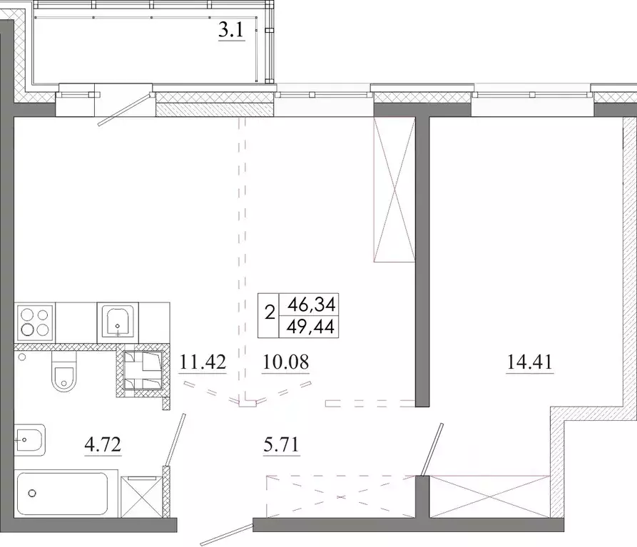 2-к кв. Иркутская область, Иркутск Ново-Ленино мкр,  (49.44 м) - Фото 0